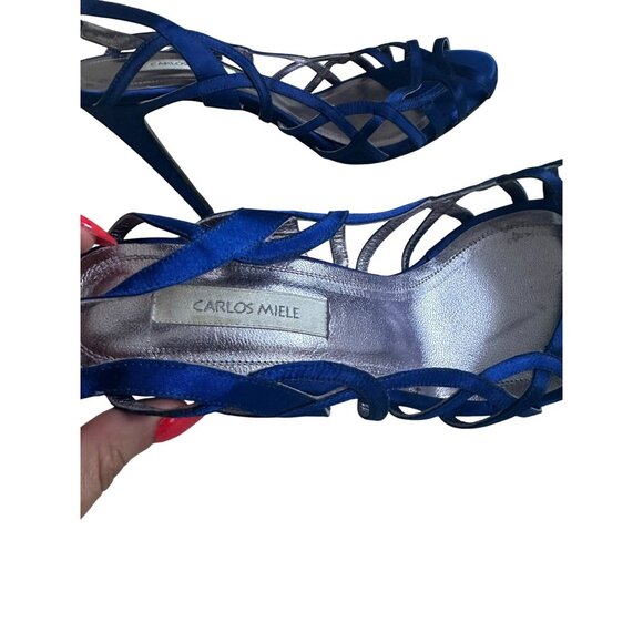 Carlos Miele Womens Strappy Royal Blue Satin Open-Toe Heels Size 38 - Picture 6 of 9